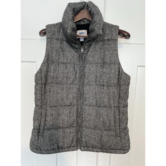 Old Navy Jackets & Blazers - Old Navy Women's Vest Herringbone Gray & Black Size Large Thick Padded Full Zip